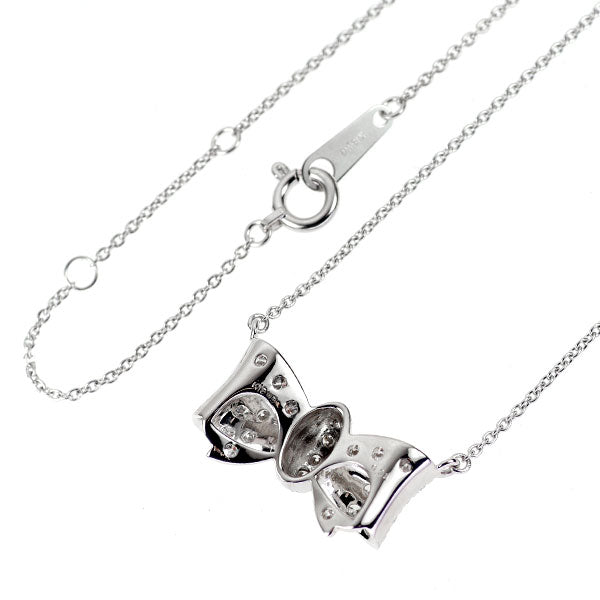 K18WG ダイヤモンド ペンダントネックレス 0.31ct リボン