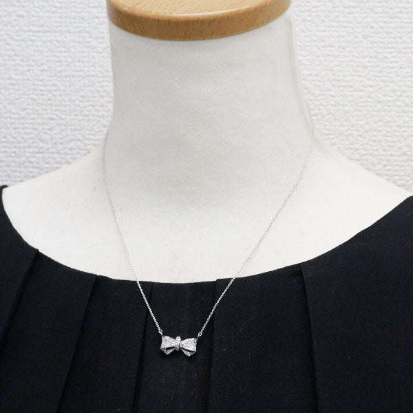 K18WG ダイヤモンド ペンダントネックレス 0.31ct リボン