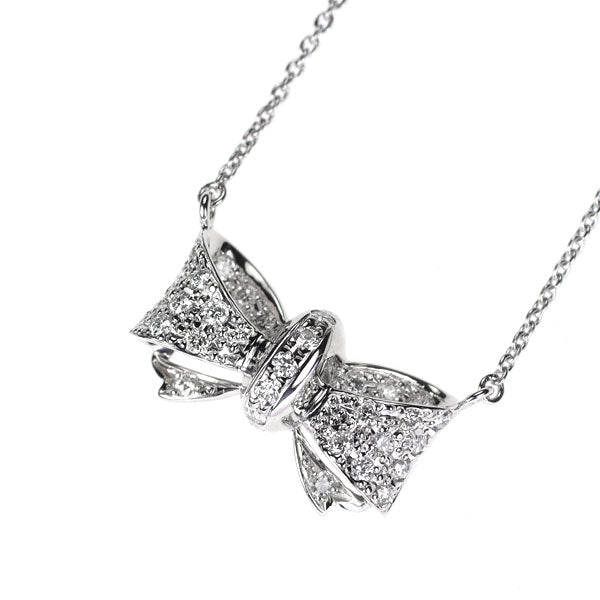 K18WG ダイヤモンド ペンダントネックレス 0.31ct リボン
