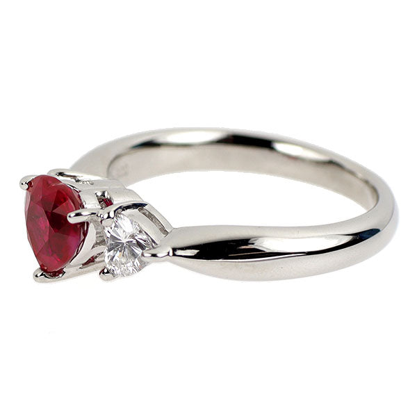 Pt900 ビルマ/ミャンマー産 ハートシェイプ ルビー ダイヤモンド リング 1.045ct D0.30ct