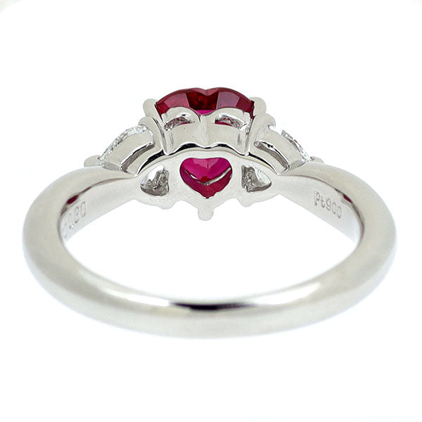 Pt900 ビルマ/ミャンマー産 ハートシェイプ ルビー ダイヤモンド リング 1.045ct D0.30ct