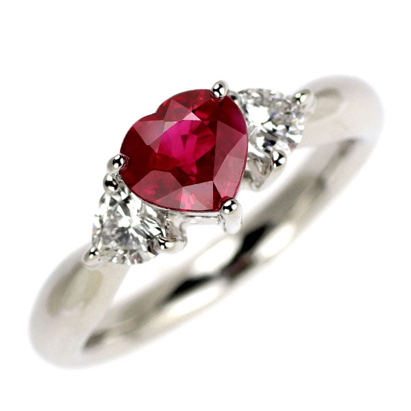Pt900 ビルマ/ミャンマー産 ハートシェイプ ルビー ダイヤモンド リング 1.045ct D0.30ct