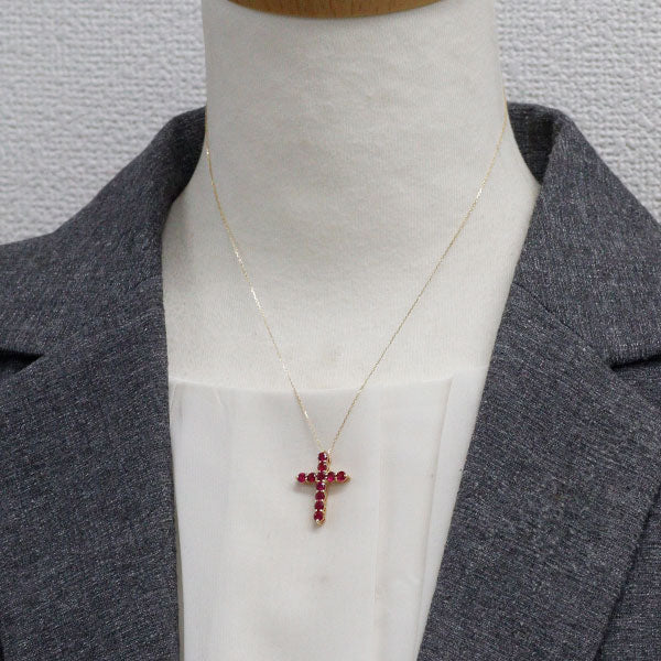 K18YG ルビー ペンダントネックレス 1.40ct クロス