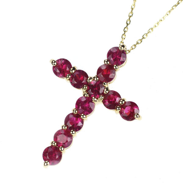 K18YG ルビー ペンダントネックレス 1.40ct クロス