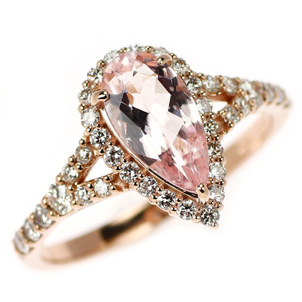 K18PG モルガナイト ダイヤモンド リング 0.90ct D0.37ct