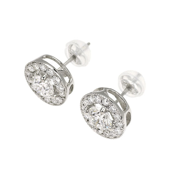 新品 Pt950/ Pt900 ダイヤモンド ピアス 1.040ct E/F SI2 VG D0.46ct 鍛造ミルグレイン【エスコレ】
