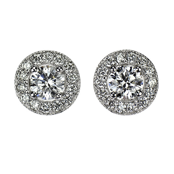 新品 Pt950/ Pt900 ダイヤモンド ピアス 1.040ct E/F SI2 VG D0.46ct 鍛造ミルグレイン【エスコレ】