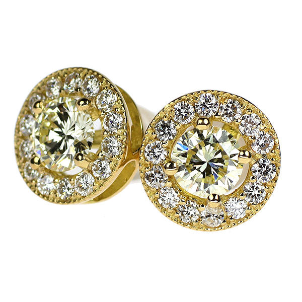 新品 K18YG ダイヤモンド ピアス 1.048ct VLY VS2/SI1 VG/G D0.46ct 鍛造ミルグレイン【エスコレ】