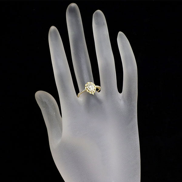 新品 K18YG ペアシェイプ ダイヤモンド リング 0.436ct G SI1 D0.27ct【エスコレ】