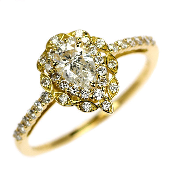 新品 K18YG ペアシェイプ ダイヤモンド リング 0.436ct G SI1 D0.27ct【エスコレ】