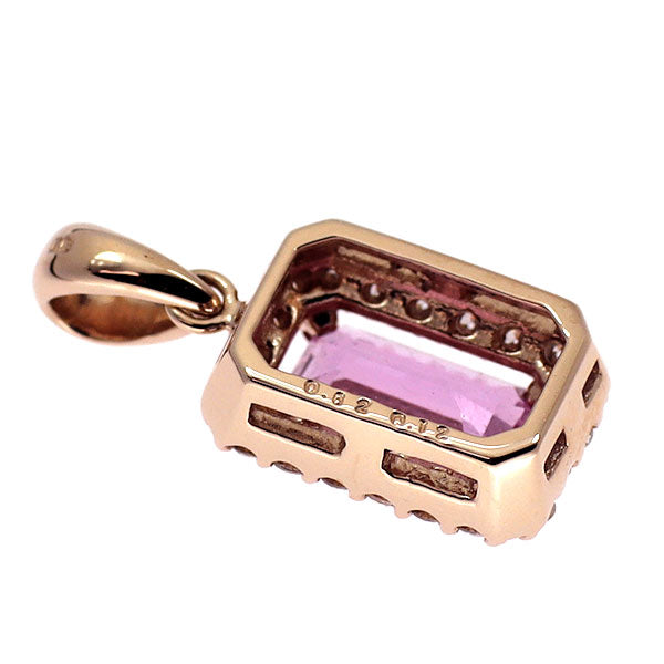 新品 K18PG エメラルドカット ピンクサファイア ダイヤモンド ペンダントトップ 0.62ct D0.12ct 【エスコレ】
