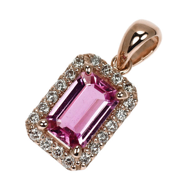 新品 K18PG エメラルドカット ピンクサファイア ダイヤモンド ペンダントトップ 0.62ct D0.12ct 【エスコレ】