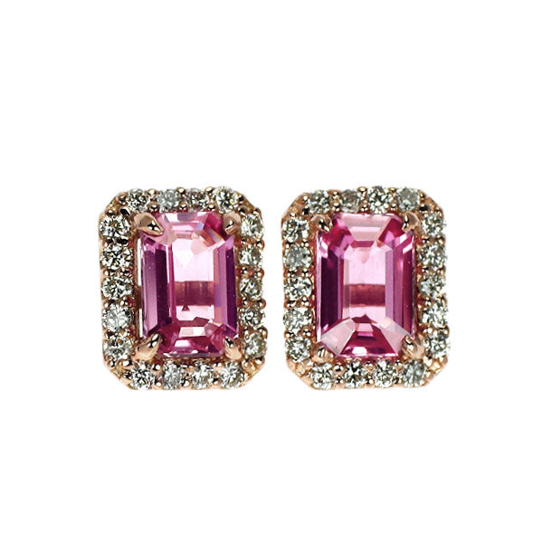 新品 K18PG エメラルドカット ピンクサファイア ダイヤモンド ピアス 1.00ct D0.20ct 【エスコレ】