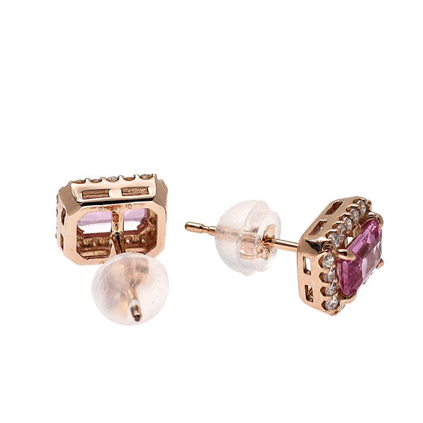 新品 K18PG エメラルドカット ピンクサファイア ダイヤモンド ピアス 1.16ct D0.20ct 【エスコレ】