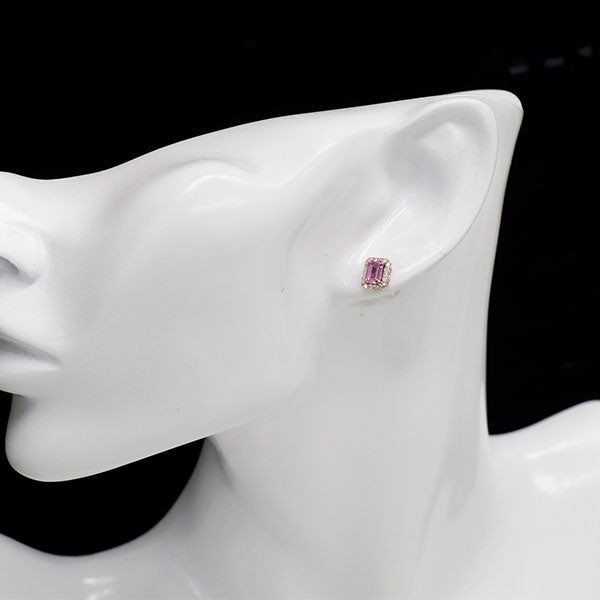 新品 K18PG エメラルドカット ピンクサファイア ダイヤモンド ピアス 1.16ct D0.20ct 【エスコレ】