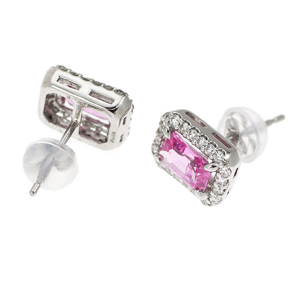 新品 Pt950/ Pt900 エメラルドカット ピンクサファイア ダイヤモンド ピアス 1.16ct D0.22ct 【エスコレ】
