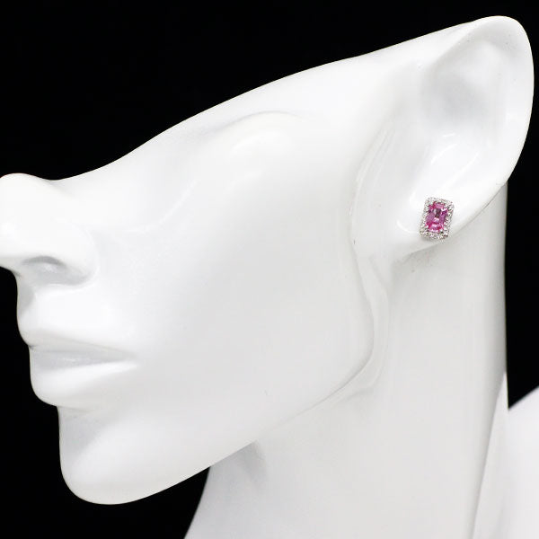 新品 Pt950/ Pt900 エメラルドカット ピンクサファイア ダイヤモンド ピアス 1.16ct D0.22ct 【エスコレ】