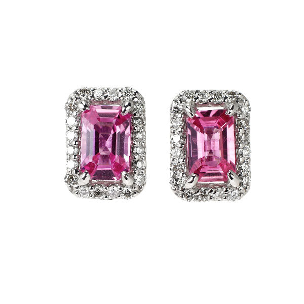 新品 Pt950/ Pt900 エメラルドカット ピンクサファイア ダイヤモンド ピアス 1.16ct D0.22ct 【エスコレ】
