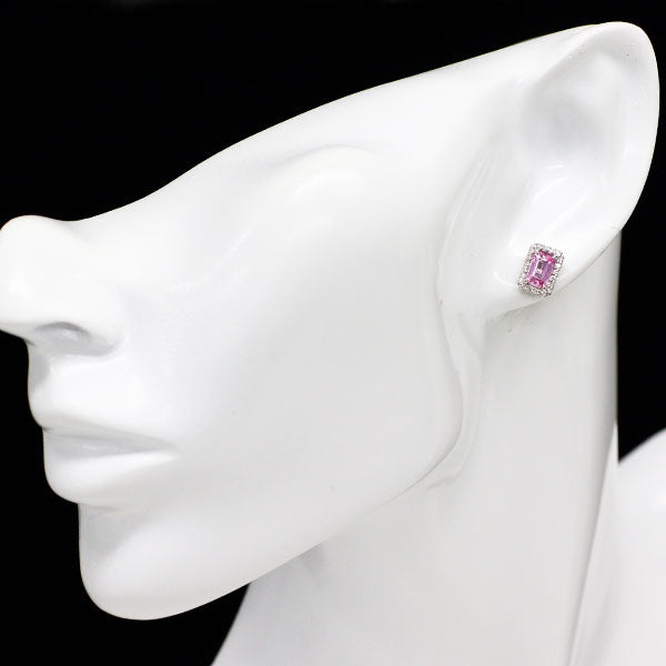 新品 Pt950/ Pt900 エメラルドカット ピンクサファイア ダイヤモンド ピアス 1.10ct D0.22ct 【エスコレ】