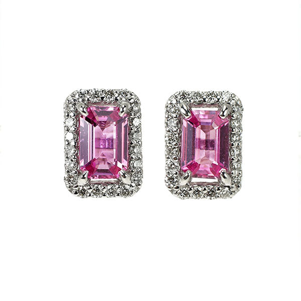 新品 Pt950/ Pt900 エメラルドカット ピンクサファイア ダイヤモンド ピアス 1.10ct D0.22ct 【エスコレ】