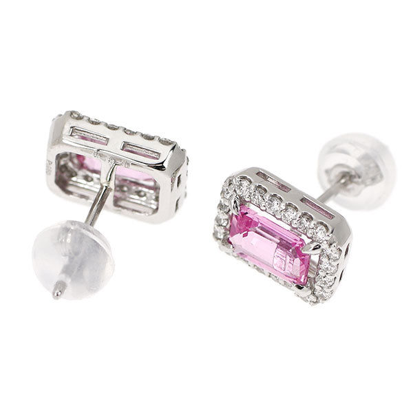 新品 Pt950/ Pt900 エメラルドカット ピンクサファイア ダイヤモンド ピアス 1.18ct D0.22ct 【エスコレ】