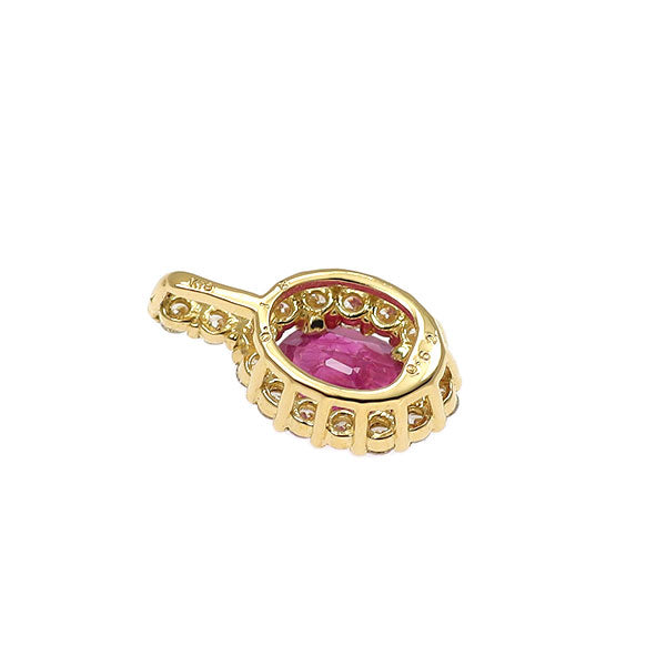新品 K18YG ビルマ産 オーバルシェイプ ルビー ペンダントトップ 0.52ct D0.16ct 【エスコレ】