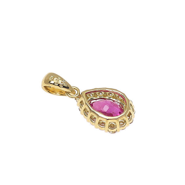 新品 K18YG ビルマ産 ペアシェイプ ルビー ペンダントトップ 0.57ct D0.11ct 【エスコレ】