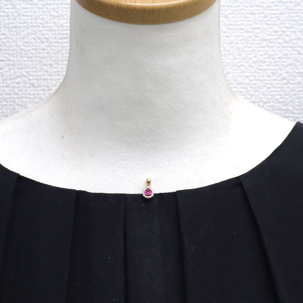 新品 K18YG ビルマ産 ペアシェイプ ルビー ペンダントトップ 0.57ct D0.11ct 【エスコレ】
