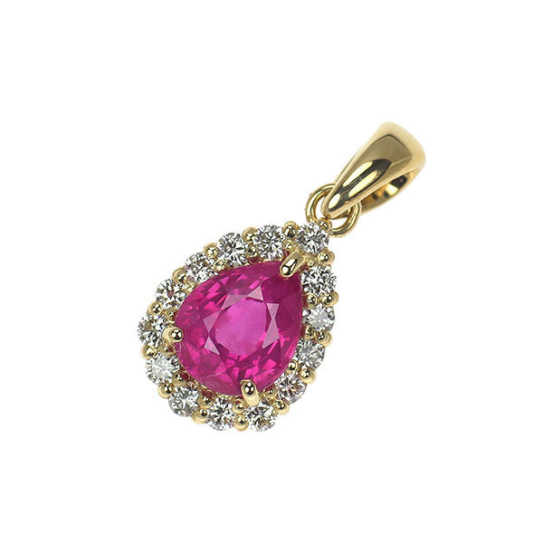 新品 K18YG ビルマ産 ペアシェイプ ルビー ペンダントトップ 0.57ct D0.11ct 【エスコレ】