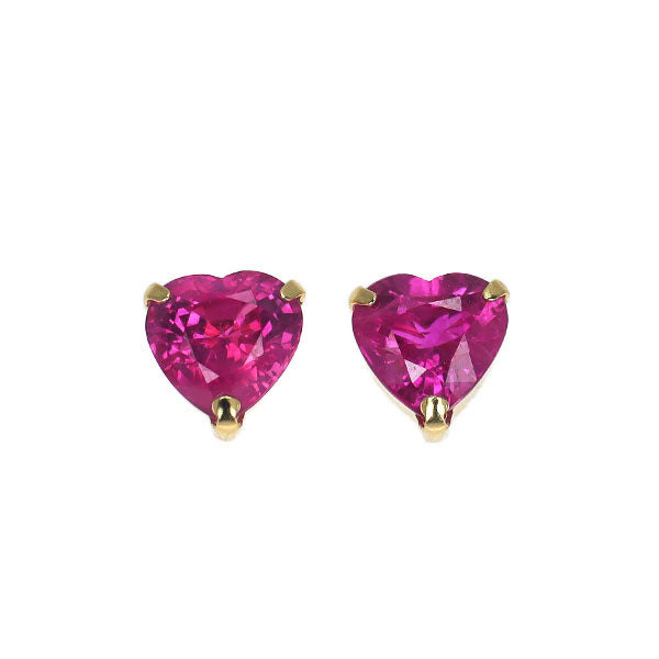 新品 K18YG ビルマ産 ハートシェイプ ルビー ピアス 1.07ct【エスコレ】