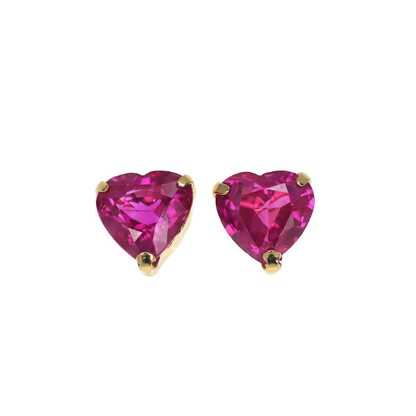 新品 K18YG ビルマ産 ハートシェイプ ルビー ピアス 1.13ct 【エスコレ】