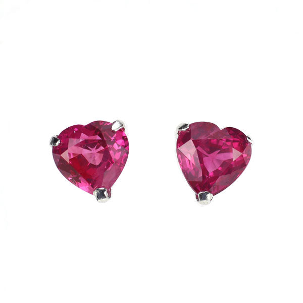 新品 Pt900 ビルマ産 ハートシェイプ ルビー ピアス 1.28ct 【エスコレ】