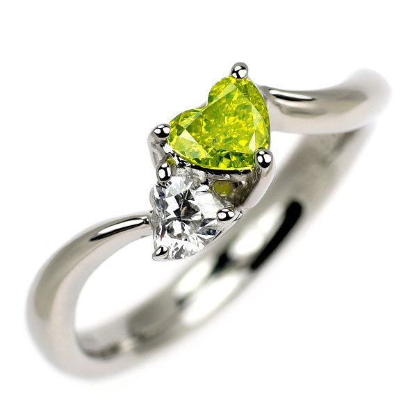 希少 Pt900 ハートシェイプ エバーグリーン トリートアップルグリーンカラー ダイヤモンド リング 0.338ct FIYG SI1 D0.21ct