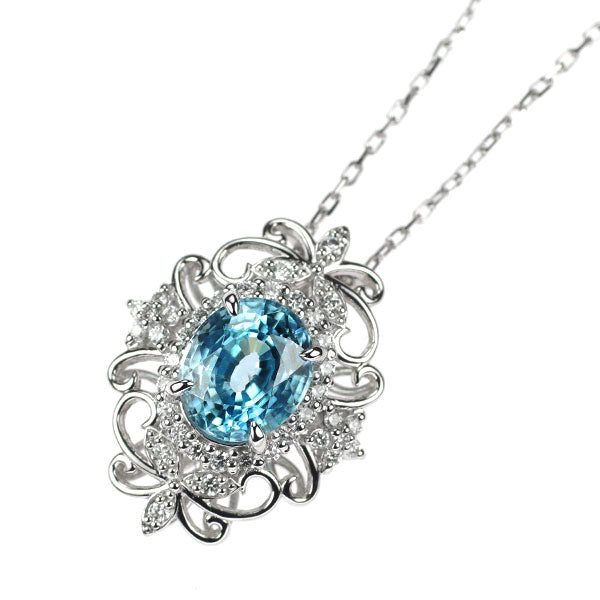 Pt900/ Pt850 ブルージルコン ダイヤモンド ペンダントネックレス 2.45ct D0.22ct