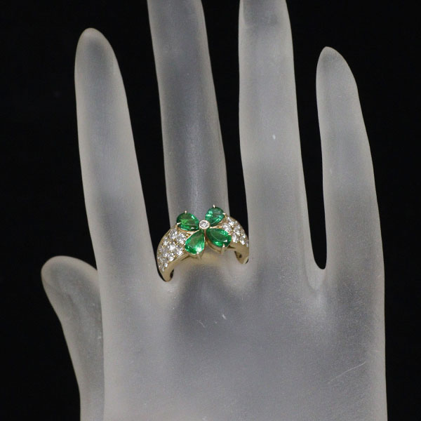 K18YG エメラルド ダイヤモンド リング 1.70ct D1.40ct フラワー