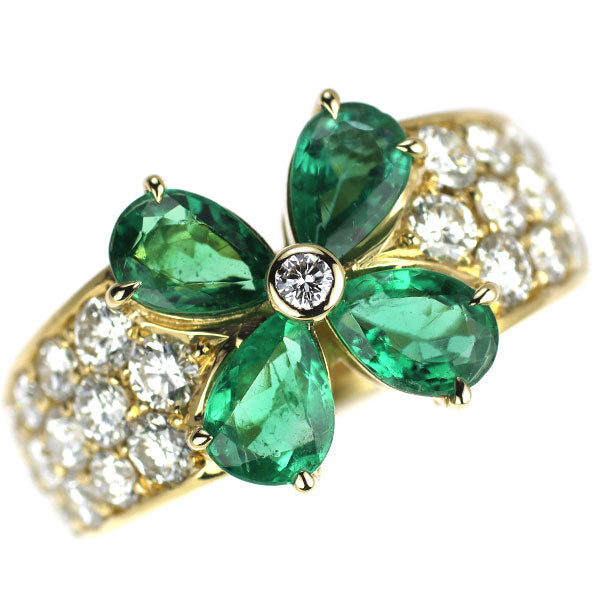 K18YG エメラルド ダイヤモンド リング 1.70ct D1.40ct フラワー
