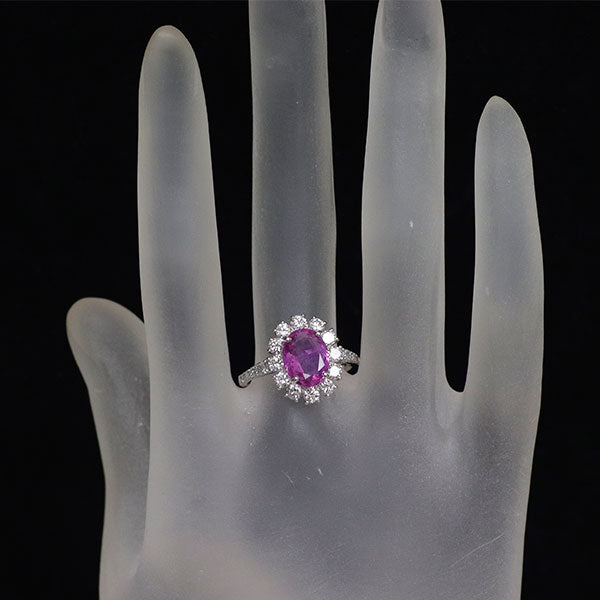 Pt950 ピンクサファイア ダイヤモンド リング 2.77ct D1.03ct