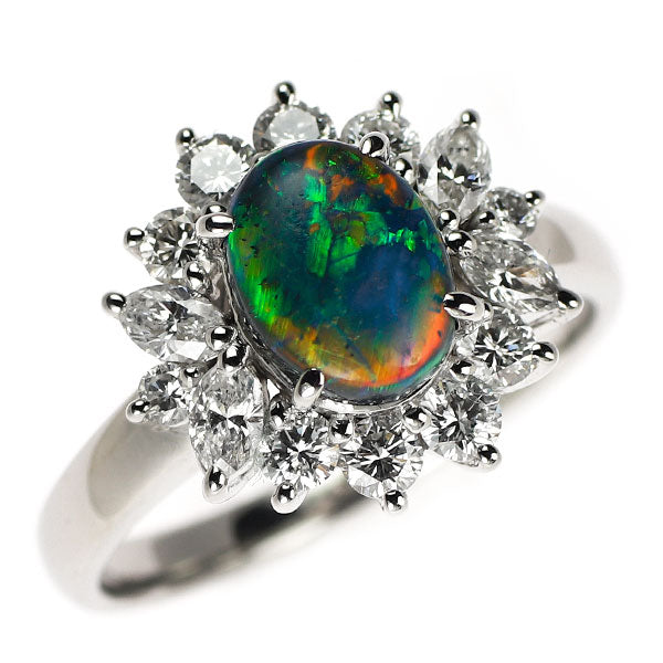 Pt900 ブラックオパール ダイヤモンド リング 1.25ct D0.88ct