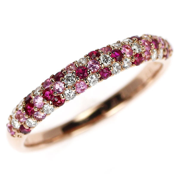 K18PG ルビー/ピンクサファイア ダイヤモンド リング 0.30ct D0.21ct パヴェ
