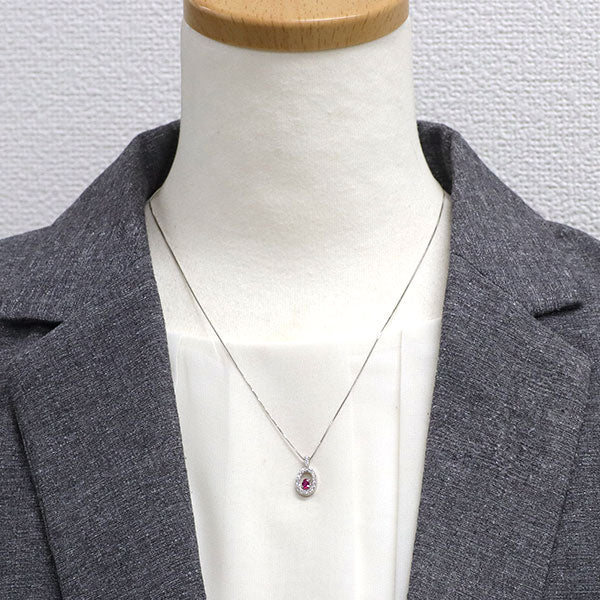 Pt950/ Pt850 非加熱 ピジョンブラッドルビー ダイヤモンド ペンダントネックレス 0.20ct D0.24ct