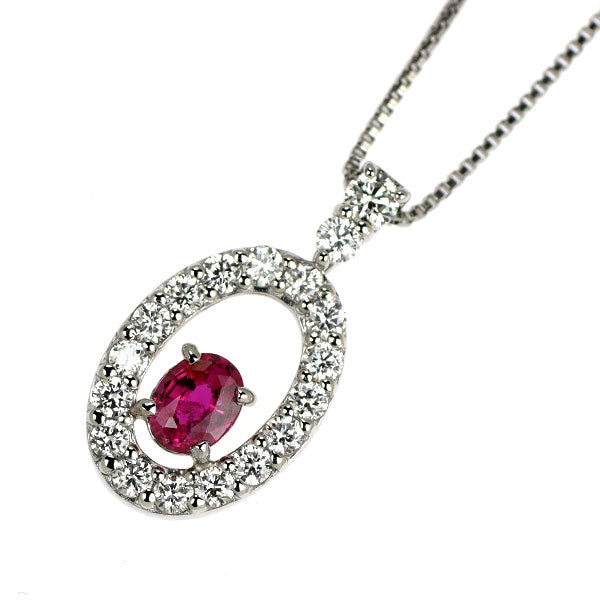 Pt950/ Pt850 非加熱 ピジョンブラッドルビー ダイヤモンド ペンダントネックレス 0.20ct D0.24ct