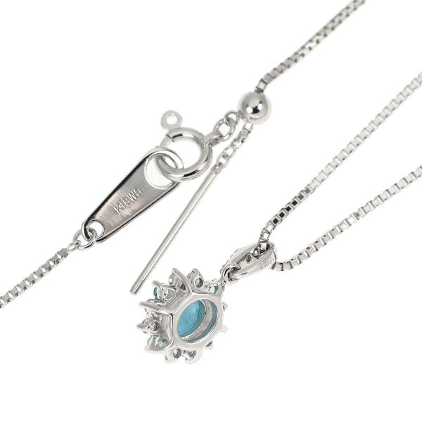 希少 K18WG カボションカット パライバ トルマリン ダイヤモンド ペンダントネックレス 0.36ct T0.04ct D0.09ct