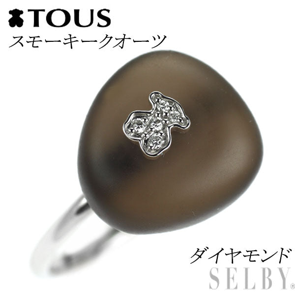 TOUS K18WG スモーキー クオーツ ダイヤモンド リング