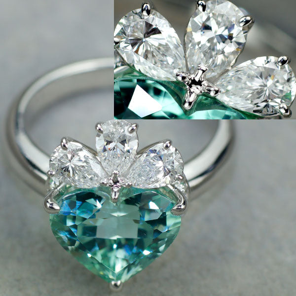 K18WG ブルーグリーントルマリン ダイヤモンド リング 4.512ct PSD0.788ct D0.308ct