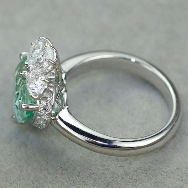 K18WG ブルーグリーントルマリン ダイヤモンド リング 4.512ct PSD0.788ct D0.308ct