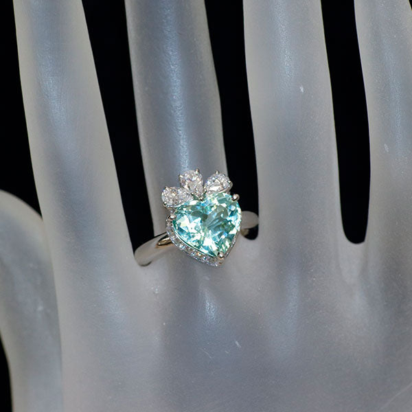 K18WG ブルーグリーントルマリン ダイヤモンド リング 4.512ct PSD0.788ct D0.308ct