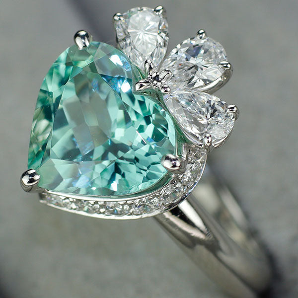 K18WG ブルーグリーントルマリン ダイヤモンド リング 4.512ct PSD0.788ct D0.308ct