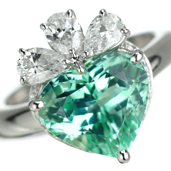 K18WG ブルーグリーントルマリン ダイヤモンド リング 4.512ct PSD0.788ct D0.308ct