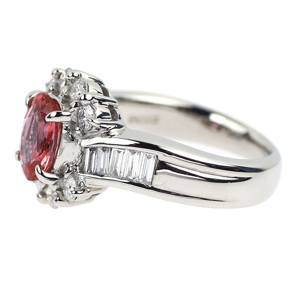 Pt900 パパラチアサファイア ダイヤモンド リング 1.085ct D0.65ct