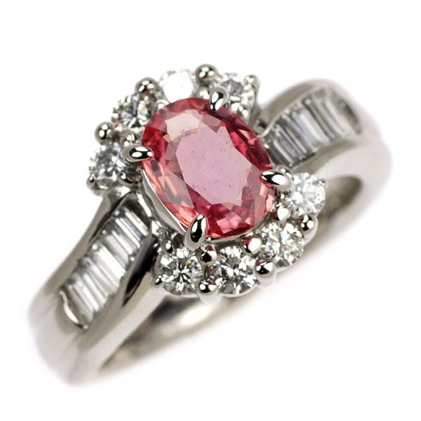 Pt900 パパラチアサファイア ダイヤモンド リング 1.085ct D0.65ct